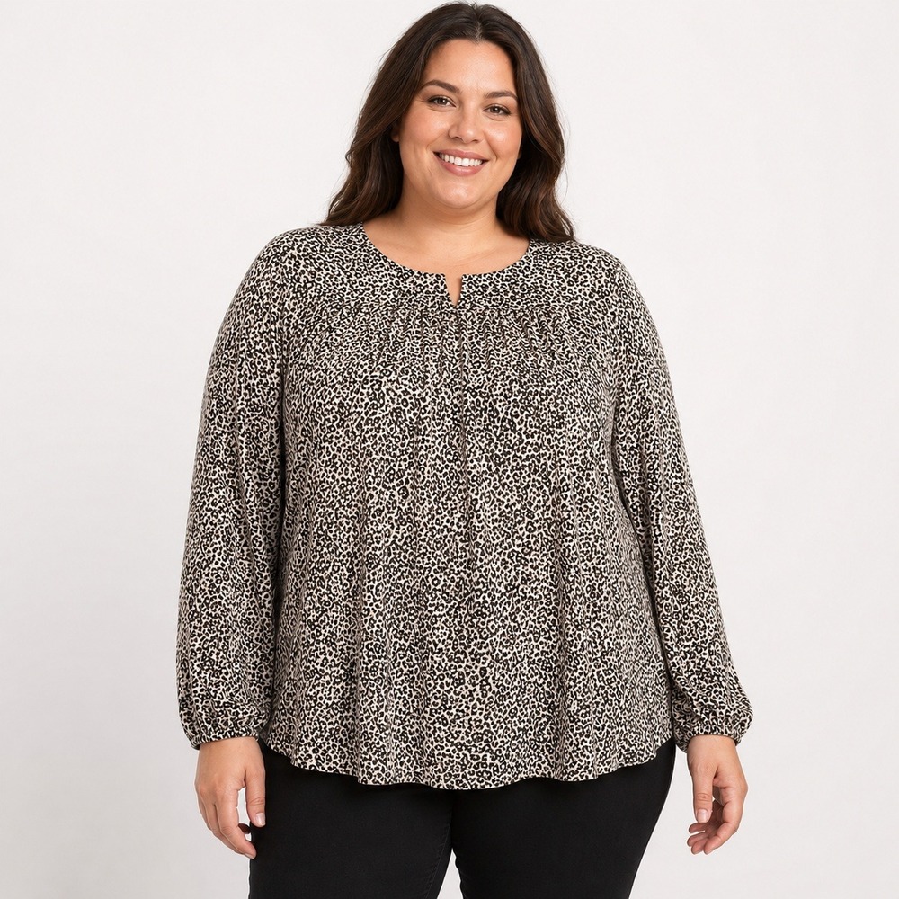 Old Navy Women's XXL Leopard Print Cotton Long Sleeve Peasant Blouse Plus